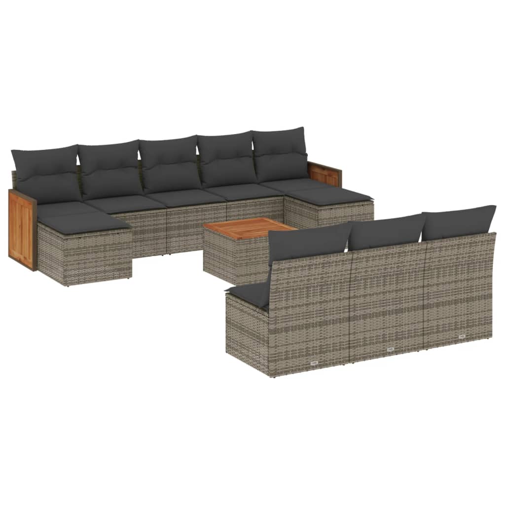 11-dijelni set vrtnih sofa od poliratana s jastucima sivi