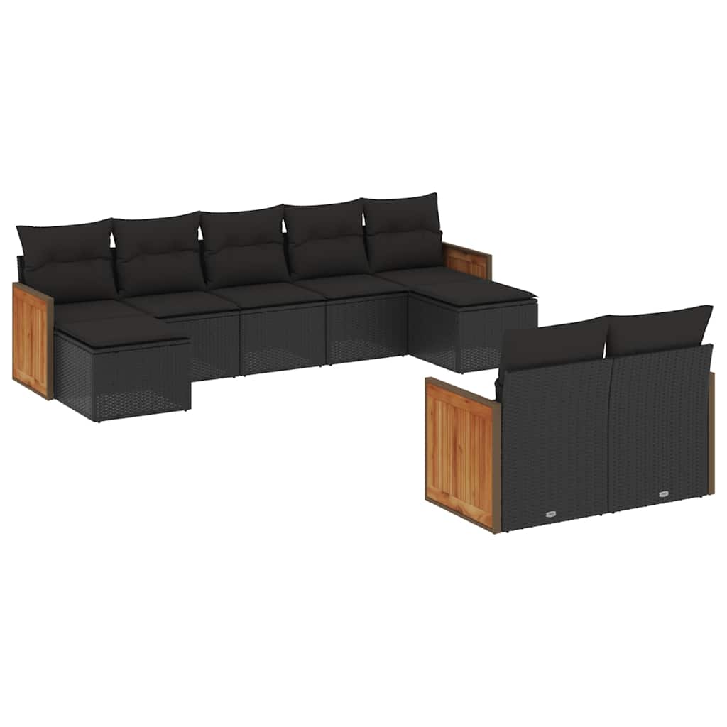 9-dijelni set vrtnih sofa s jastucima crni od poliratana