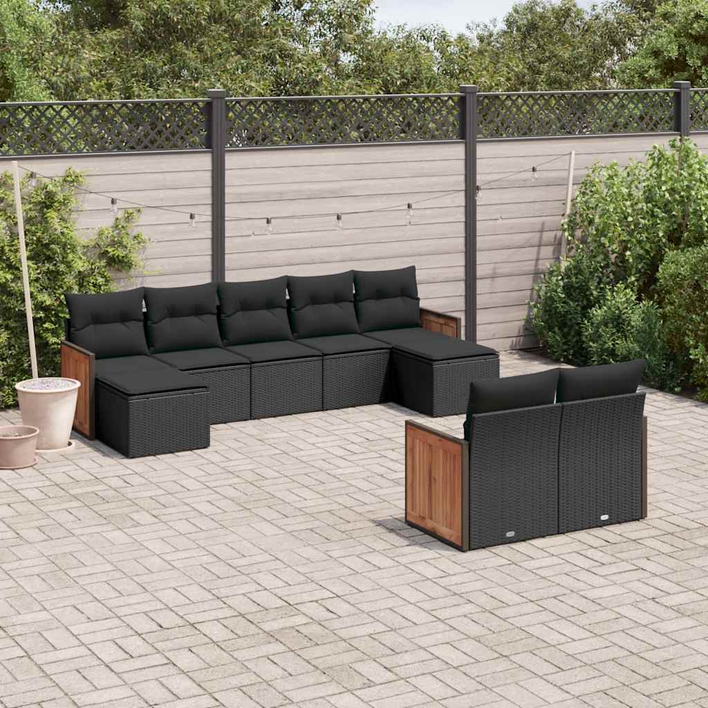 9-dijelni set vrtnih sofa s jastucima crni od poliratana