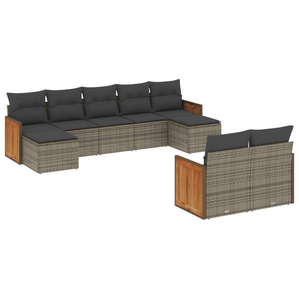 9-dijelni set vrtnih sofa od poliratana s jastucima sivi