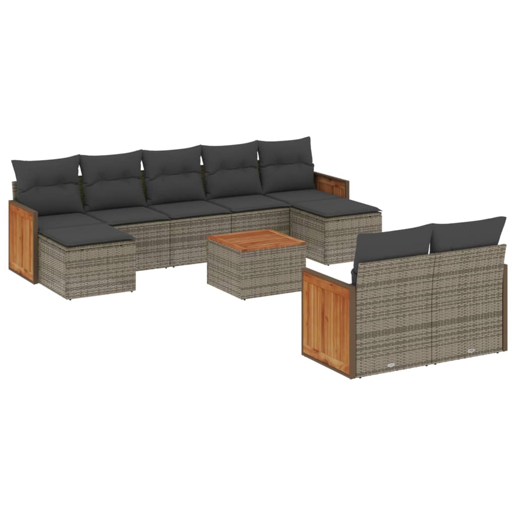 9-dijelni set vrtnih sofa od poliratana s jastucima sivi
