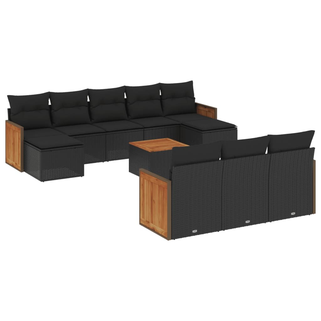 11-dijelni set vrtnih sofa od poliratana s jastucima crni