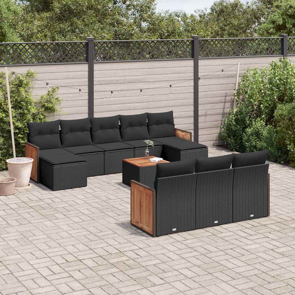 11-dijelni set vrtnih sofa od poliratana s jastucima crni