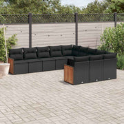 11-dijelni set vrtnih sofa od poliratana s jastucima crni