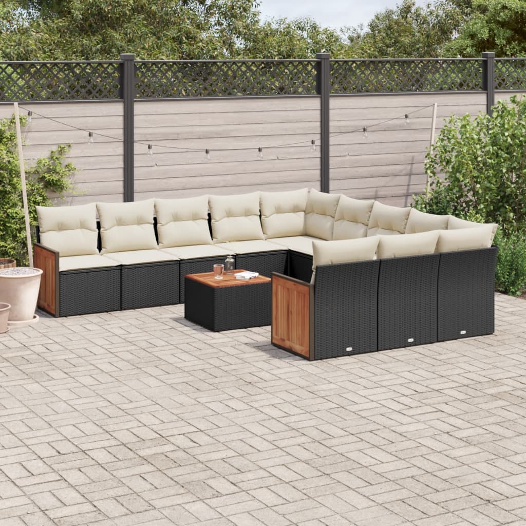 12-dijelni set vrtnih sofa od poliratana s jastucima crni