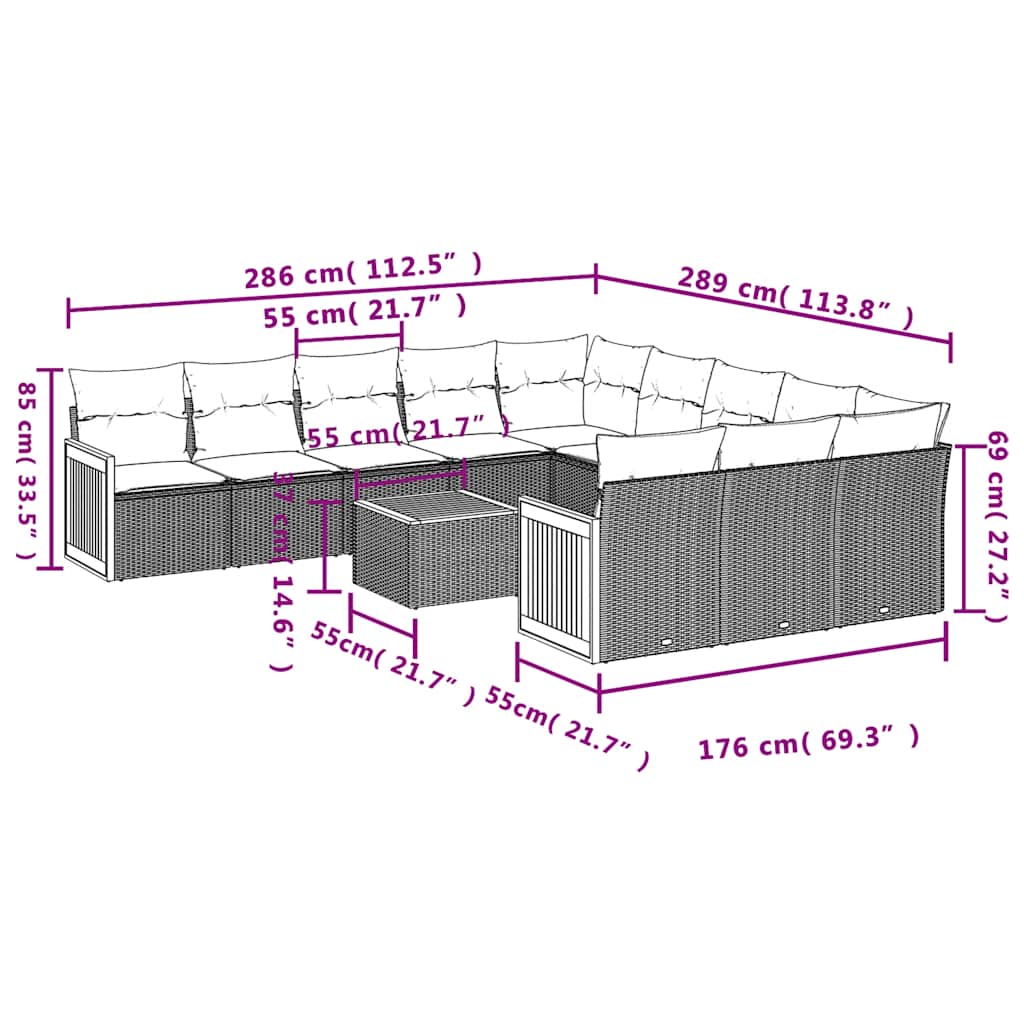 12-dijelni vrtni set s jastucima crni poliratan