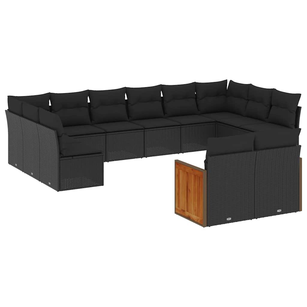 12-dijelni set vrtnih sofa od poliratana s jastucima crni