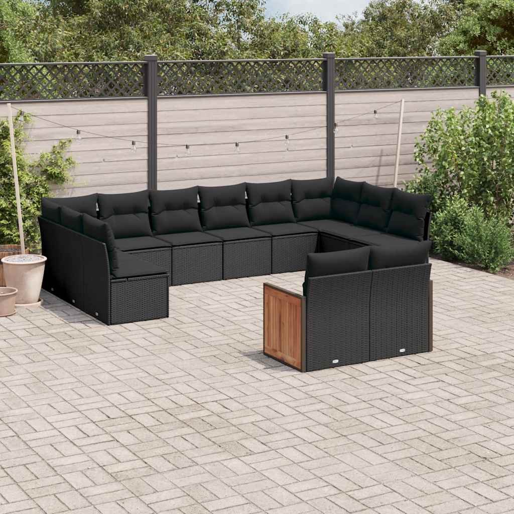 12-dijelni set vrtnih sofa od poliratana s jastucima crni