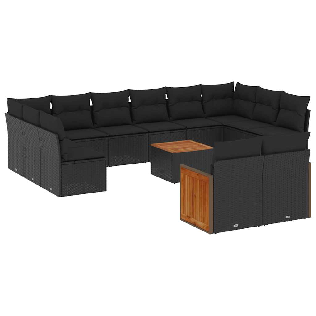 13-dijelni set vrtnih sofa s jastucima poliratan crni