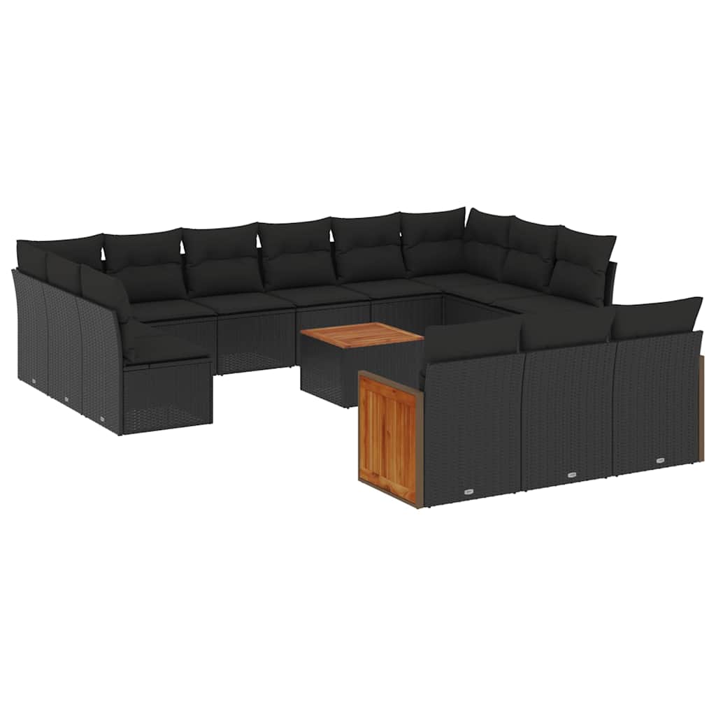 14-dijelni set vrtnih sofa s jastucima poliratan crni