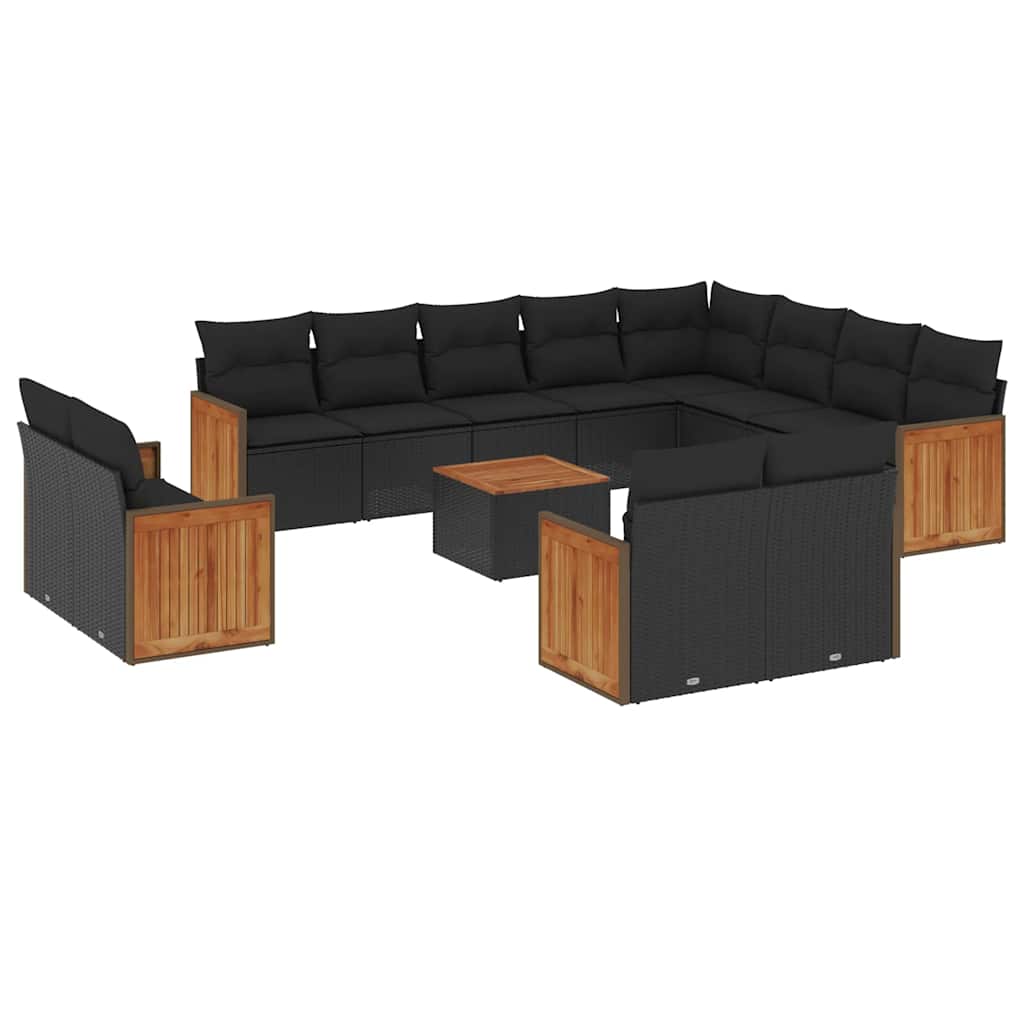 13-dijelni set vrtnih sofa s jastucima poliratan crni
