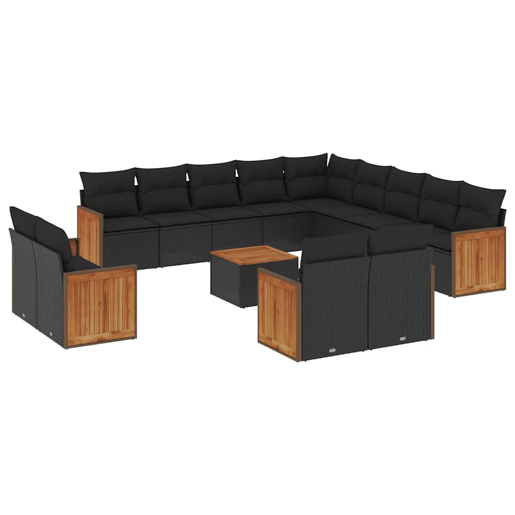 14-dijelni set vrtnih sofa s jastucima poliratan crni
