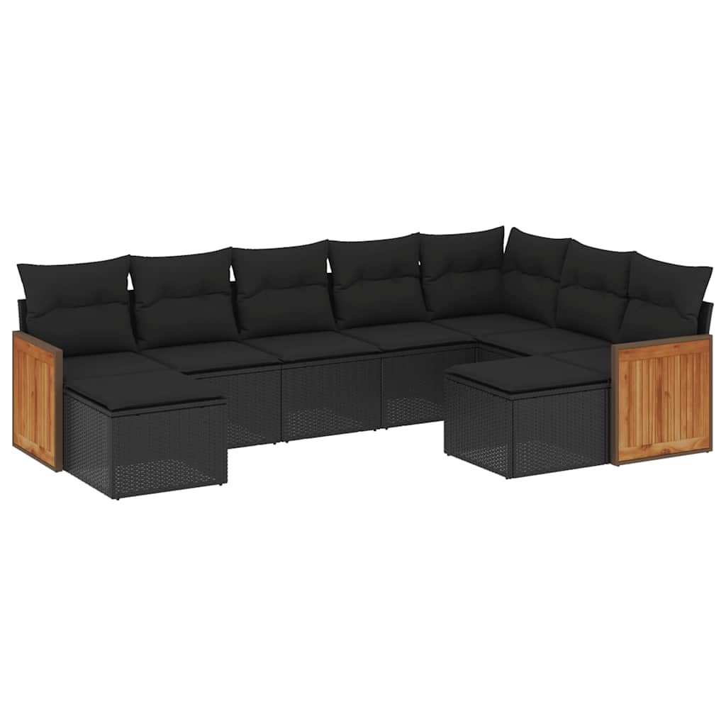 9-dijelni set vrtnih sofa s jastucima crni od poliratana