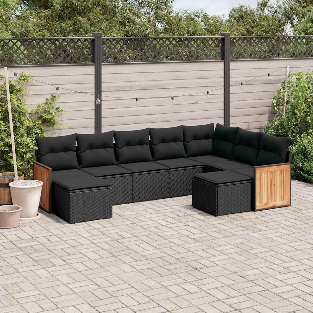 9-dijelni set vrtnih sofa s jastucima crni od poliratana