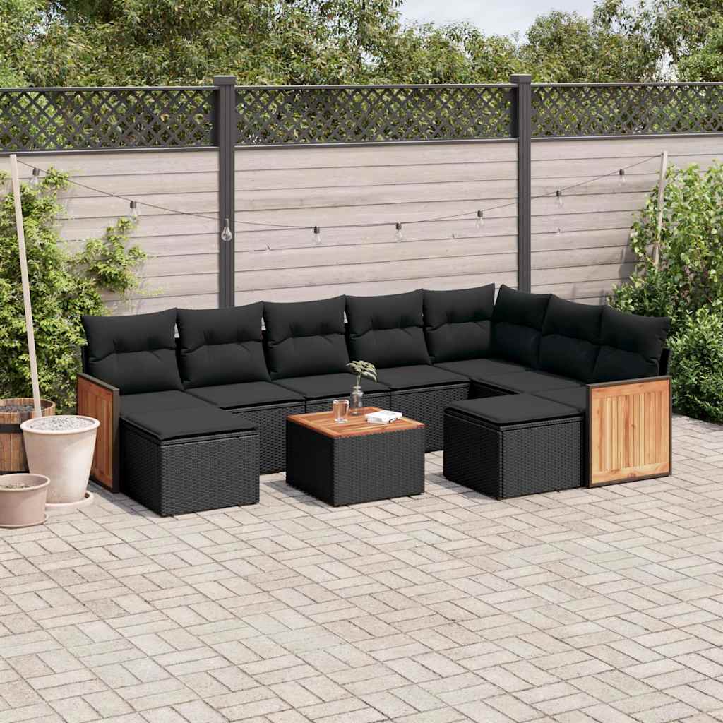10-dijelni set vrtnih sofa s jastucima crni od poliratana