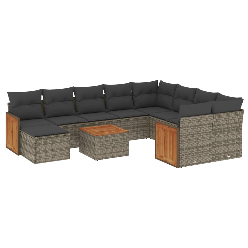 11-dijelni set vrtnih sofa od poliratana s jastucima sivi