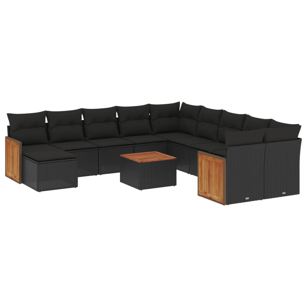 12-dijelni set vrtnih sofa od poliratana s jastucima crni