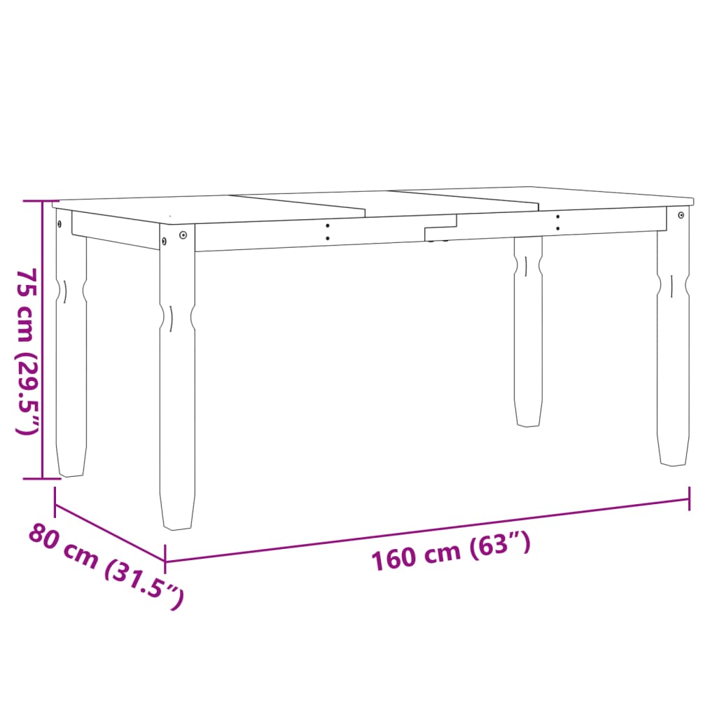 Blagovaonski stol Corona 160x80x75 cm od masivne borovine