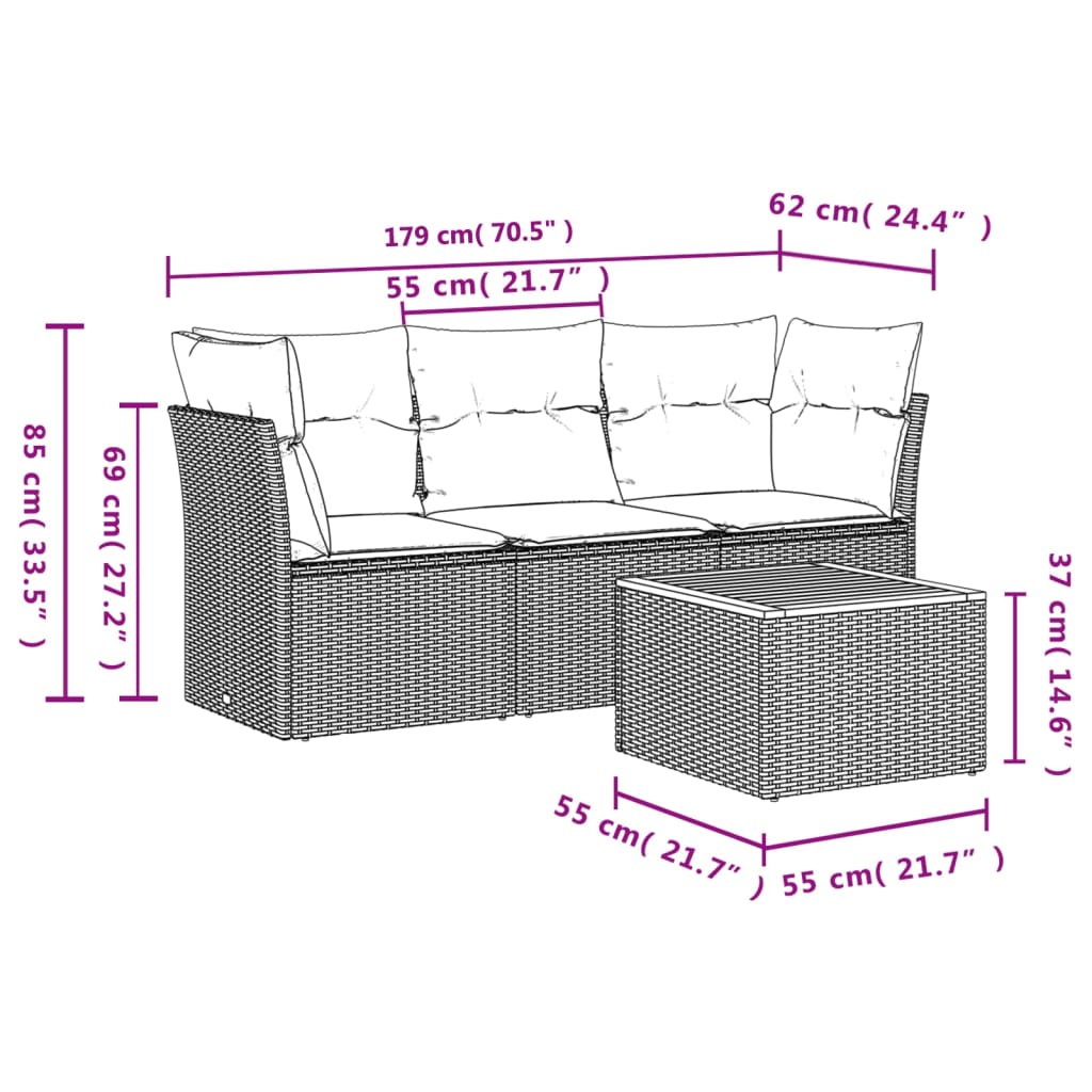4-dijelni set vrtnih sofa od poliratana s jastucima crni