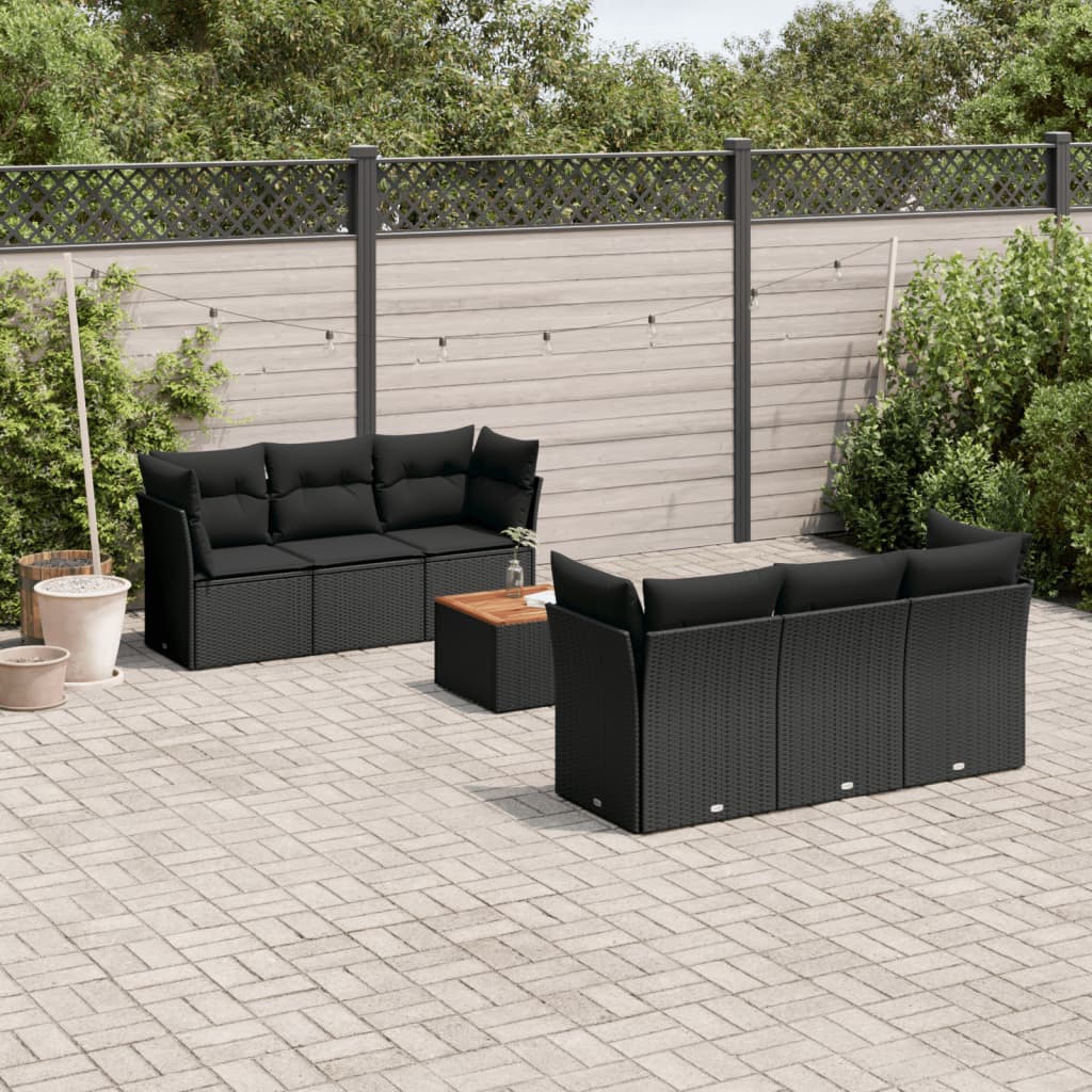 7-dijelni set vrtnih sofa od poliratana s jastucima crni