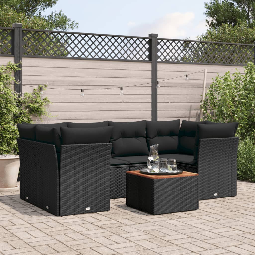 7-dijelni set vrtnih sofa od poliratana s jastucima crni