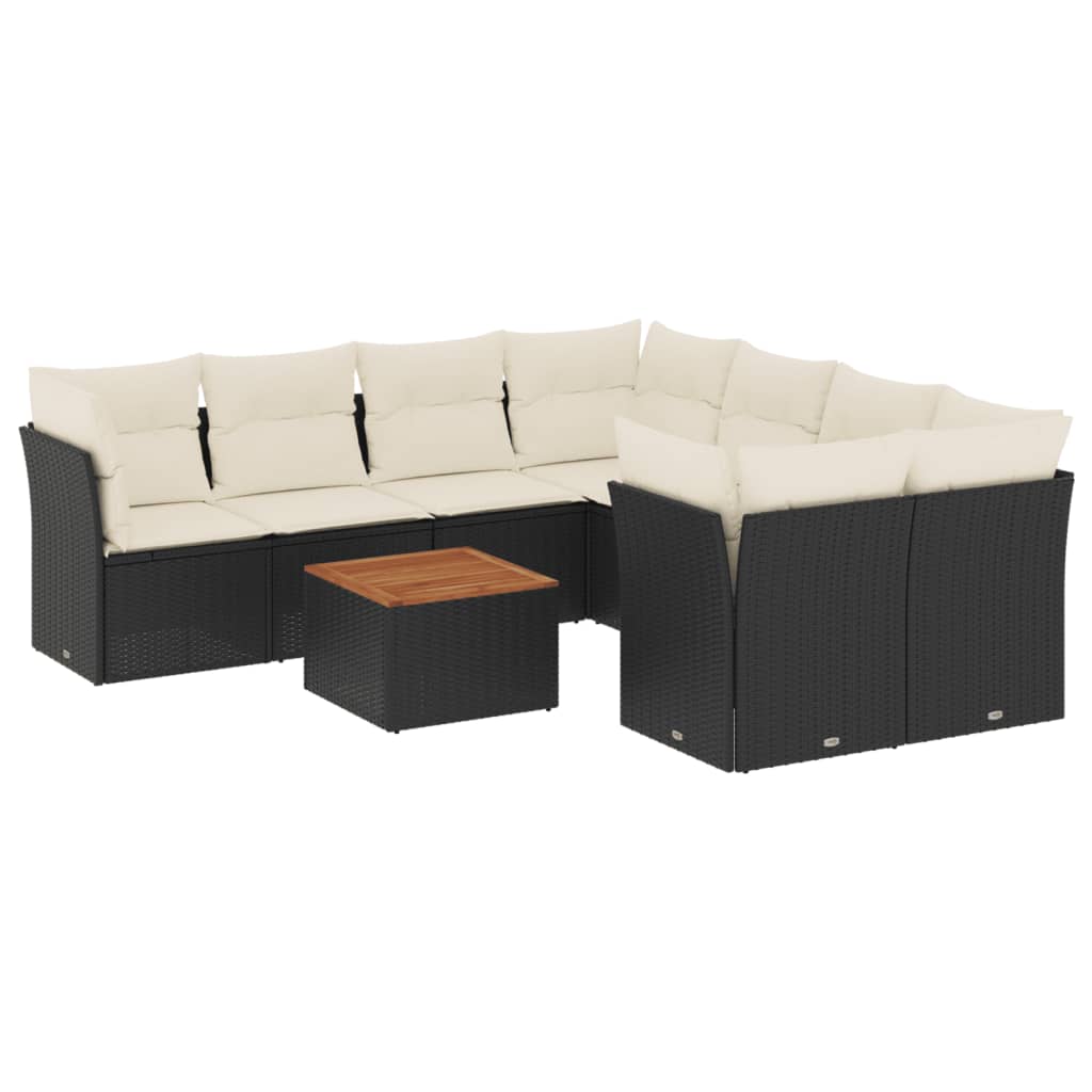 9-dijelni set vrtnih sofa s jastucima crni od poliratana