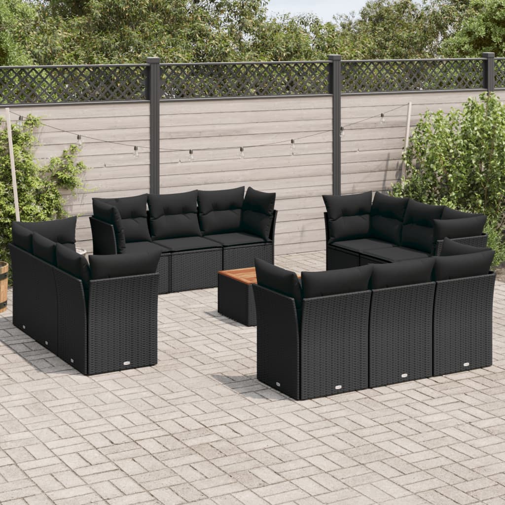 13-dijelni set vrtnih sofa s jastucima poliratan crni
