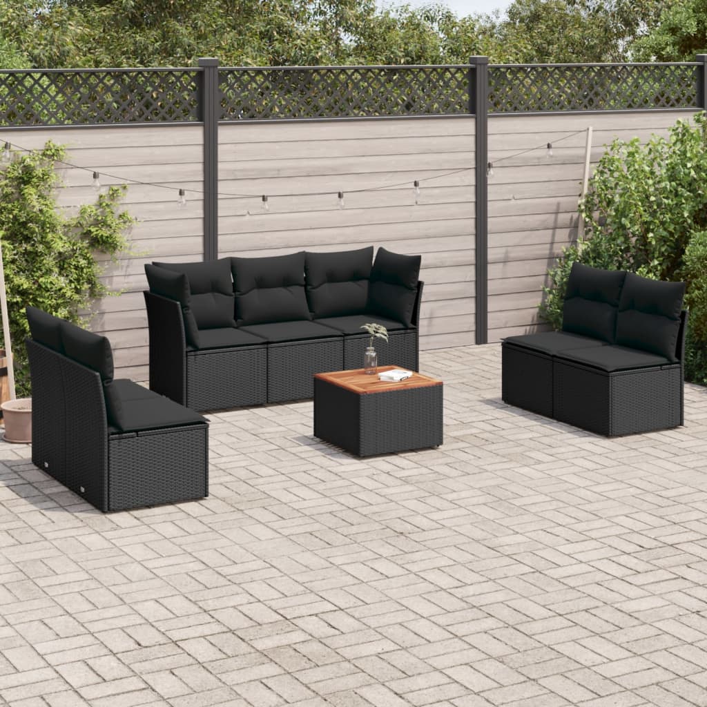 8-dijelni set vrtnih sofa od poliratana s jastucima crni