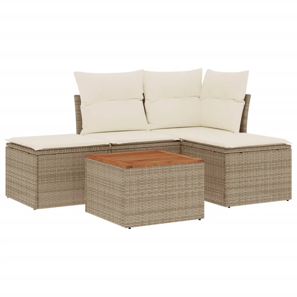 5-dijelni vrtni set sofa s jastucima bež od poliratana