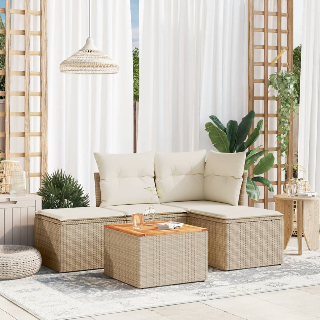 5-dijelni vrtni set sofa s jastucima bež od poliratana