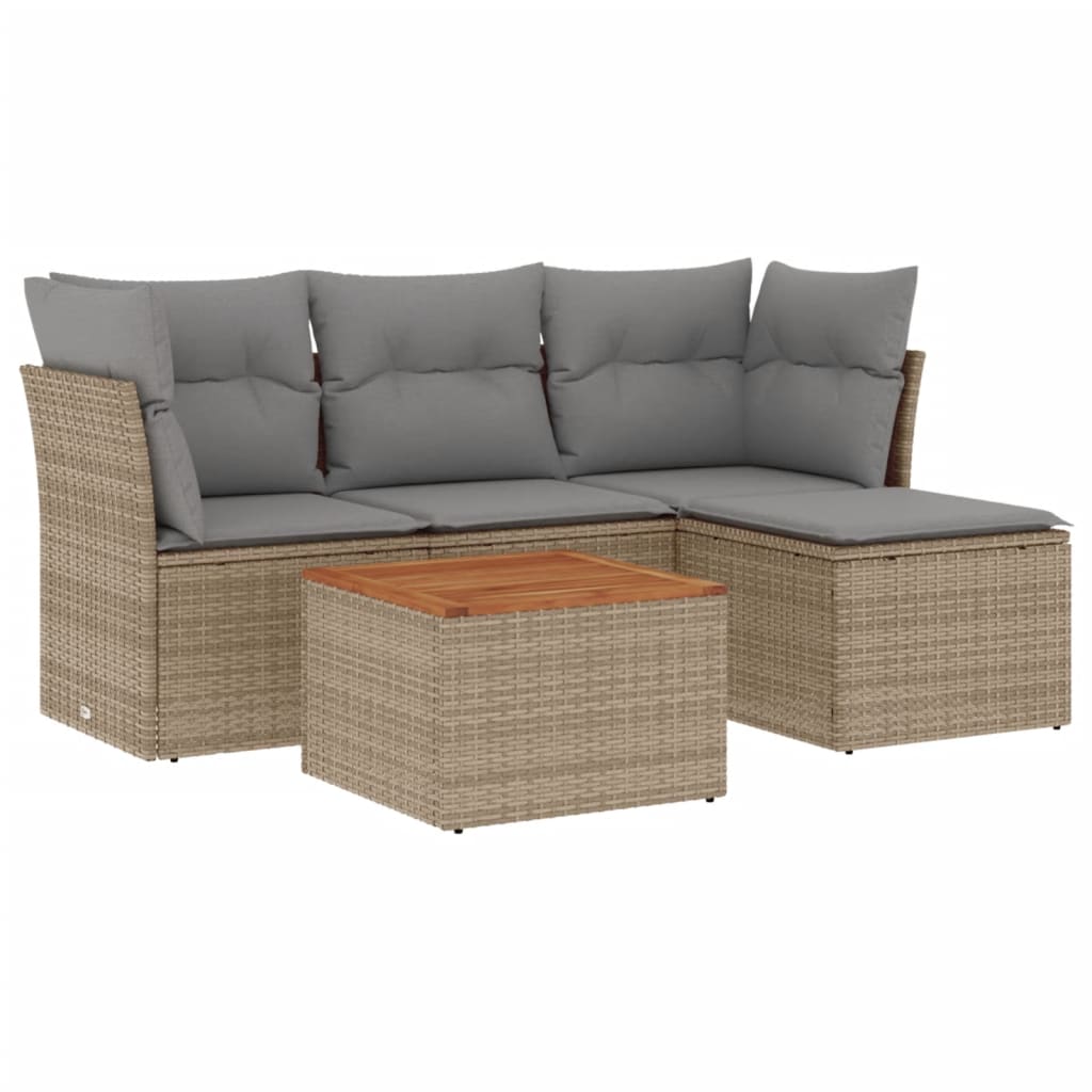 5-dijelni vrtni set sofa s jastucima bež od poliratana