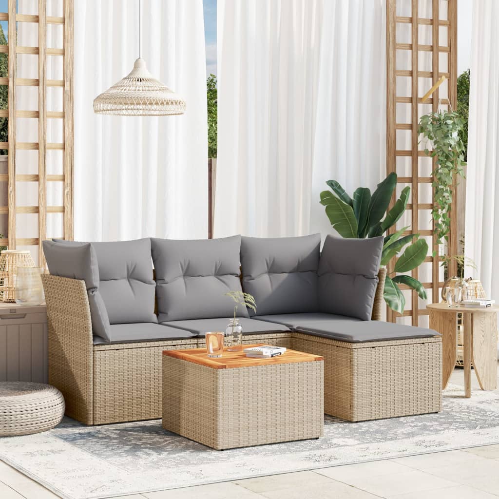 5-dijelni vrtni set sofa s jastucima bež od poliratana
