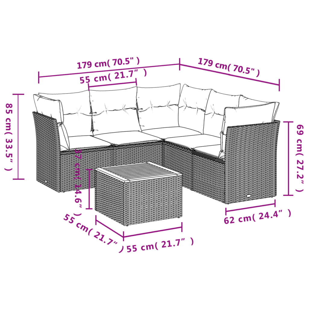 6-dijelni set vrtnih sofa s jastucima bež od poliratana
