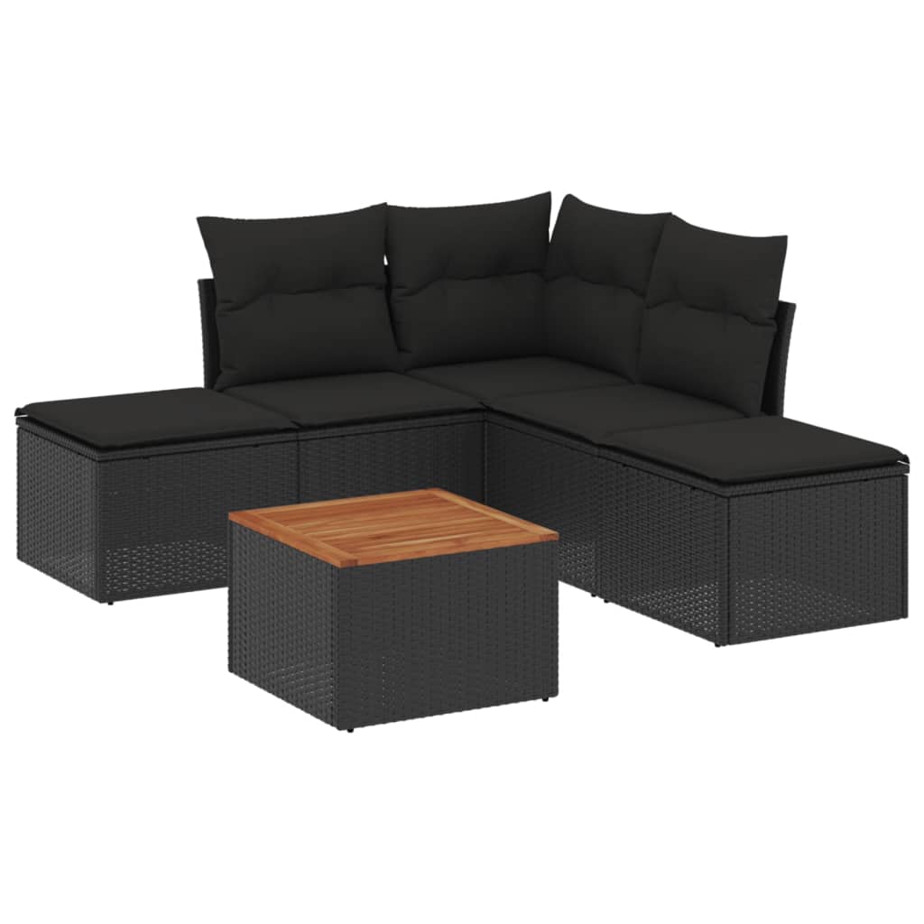 6-dijelni set vrtnih sofa s jastucima crni od poliratana