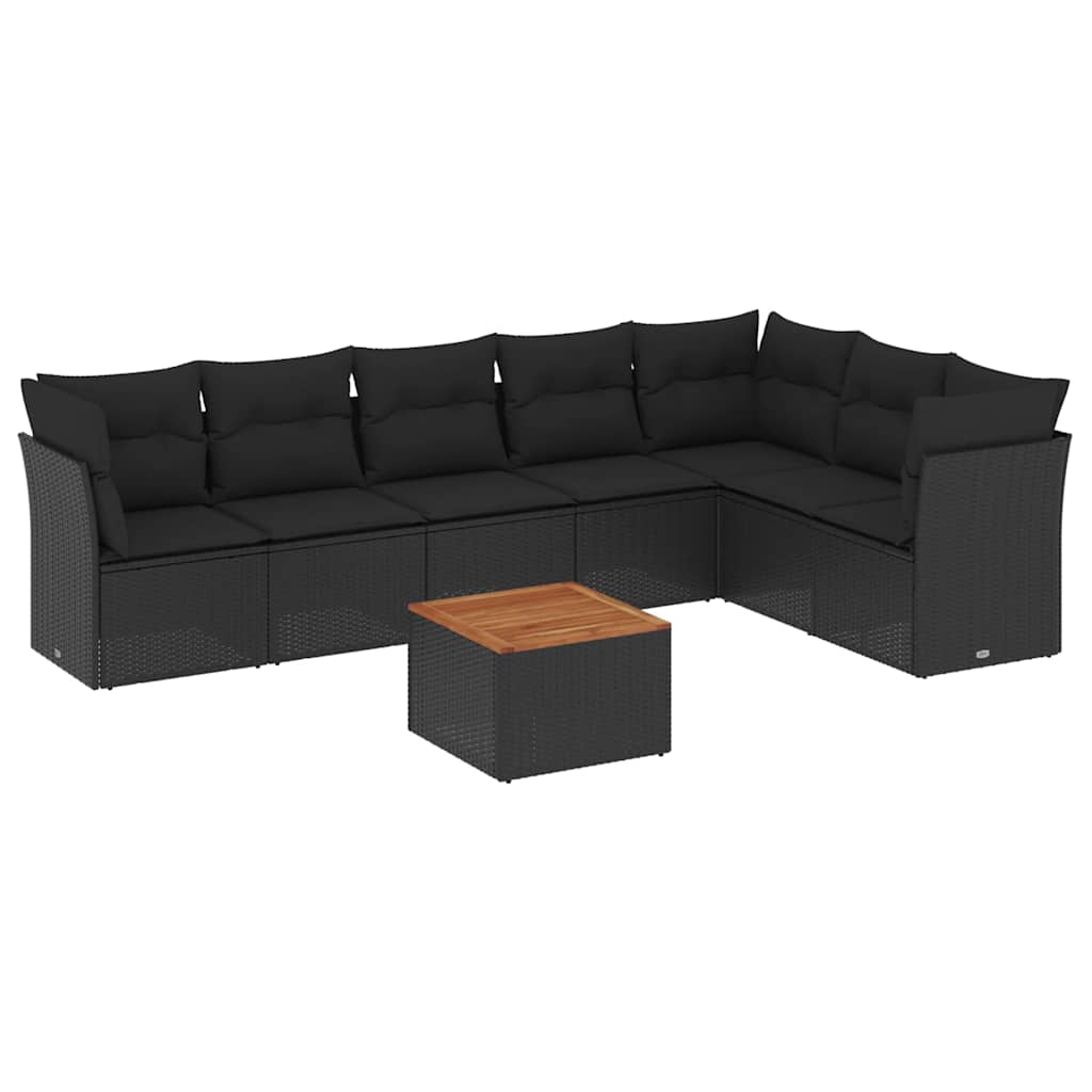 8-dijelni set vrtnih sofa od poliratana s jastucima crni