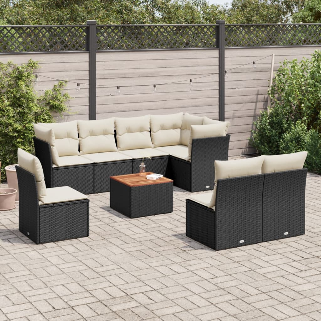 9-dijelni set vrtnih sofa s jastucima crni od poliratana