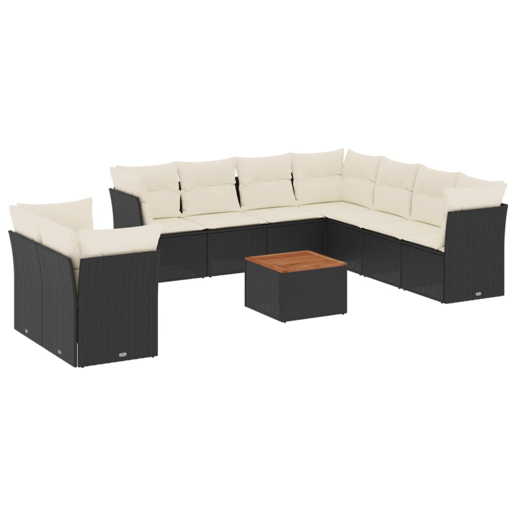 10-dijelni set vrtnih sofa s jastucima crni od poliratana