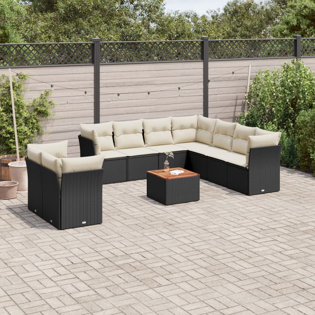 10-dijelni set vrtnih sofa s jastucima crni od poliratana