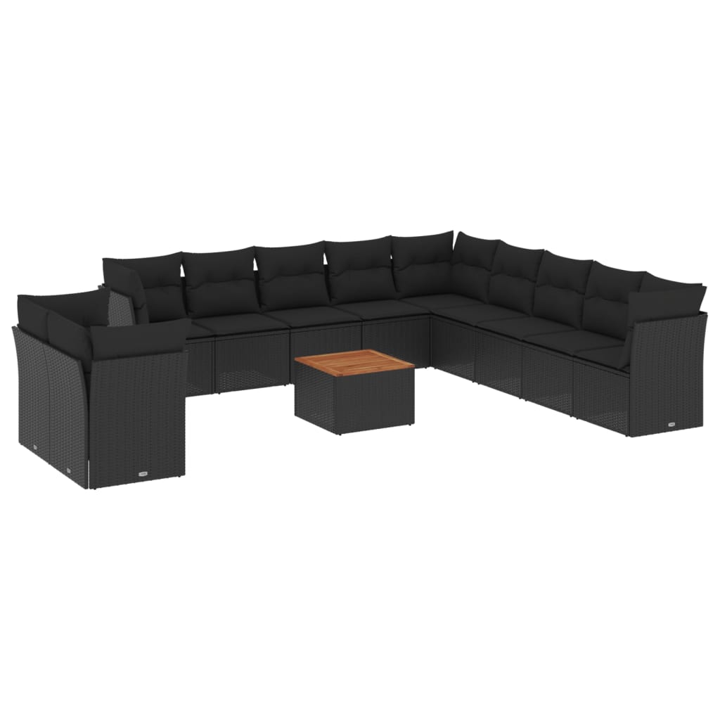 12-dijelni set vrtnih sofa od poliratana s jastucima crni