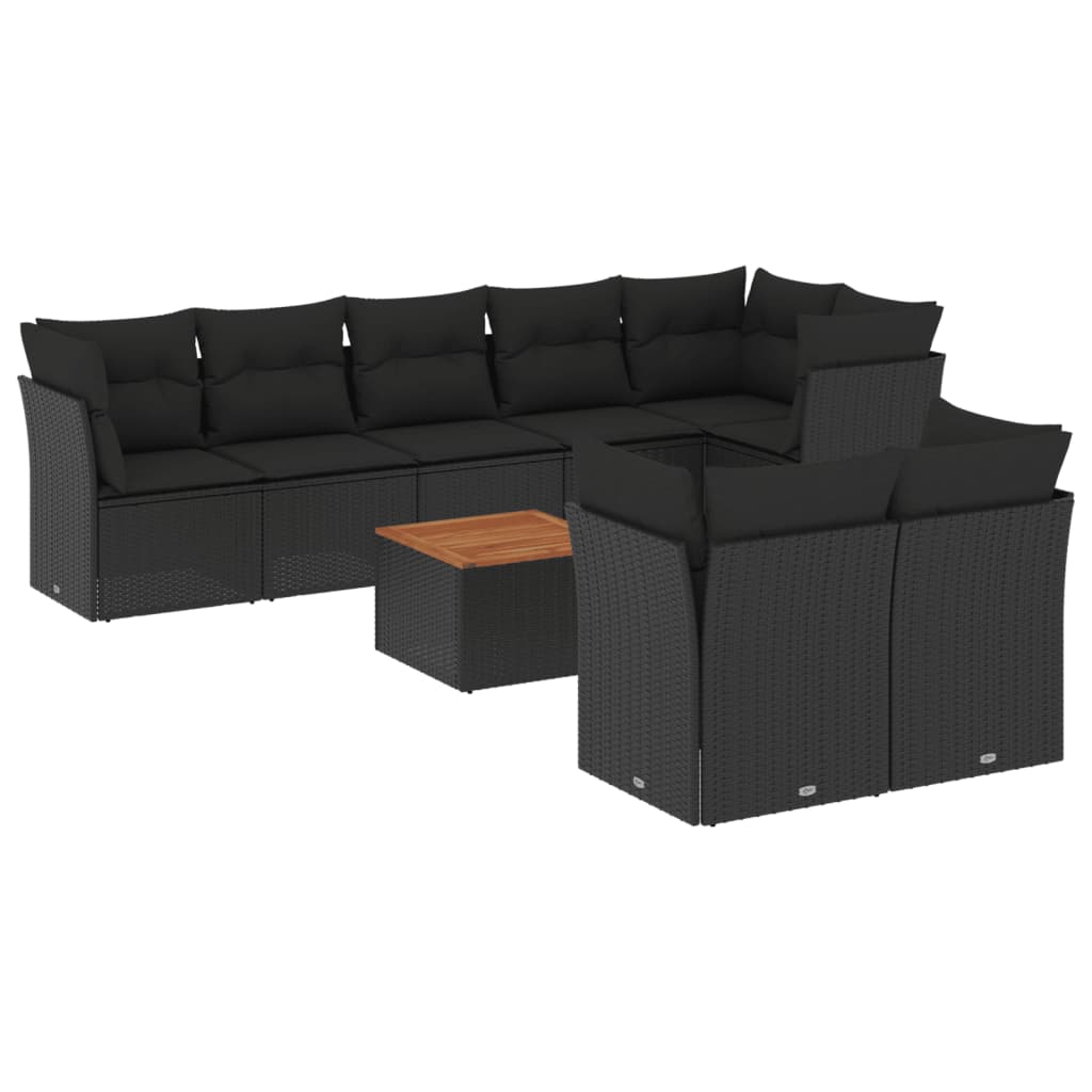 9-dijelni set vrtnih sofa s jastucima crni od poliratana