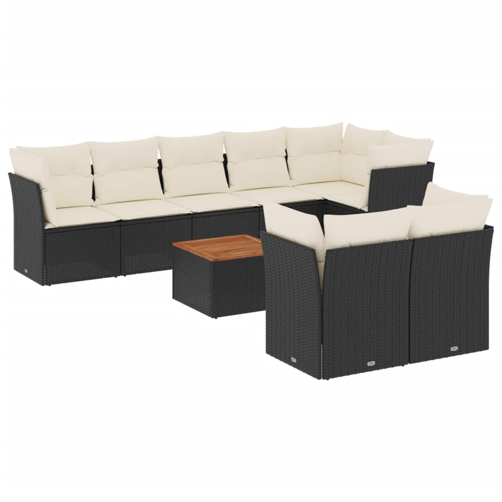 9-dijelni set vrtnih sofa s jastucima crni od poliratana