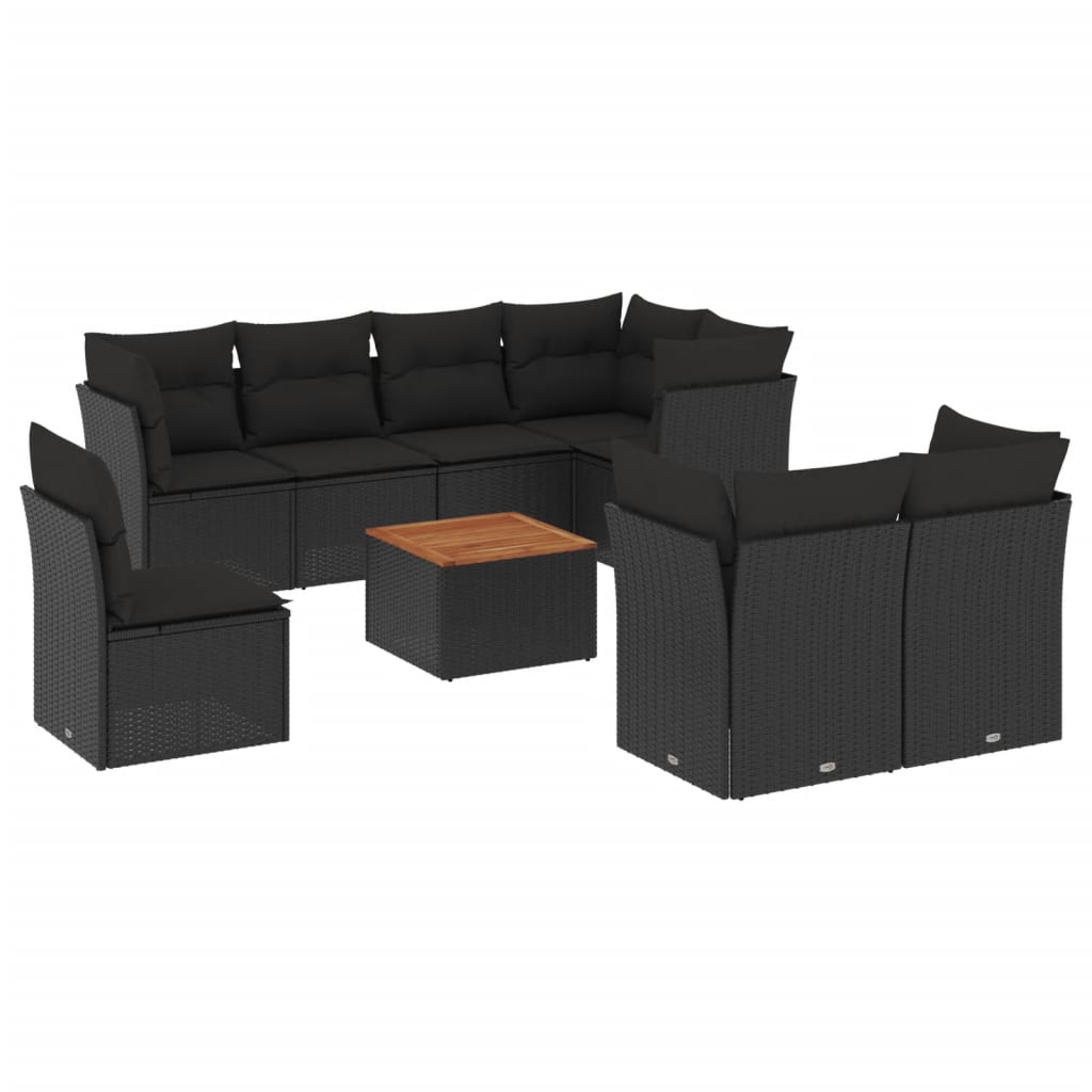 9-dijelni set vrtnih sofa s jastucima crni od poliratana