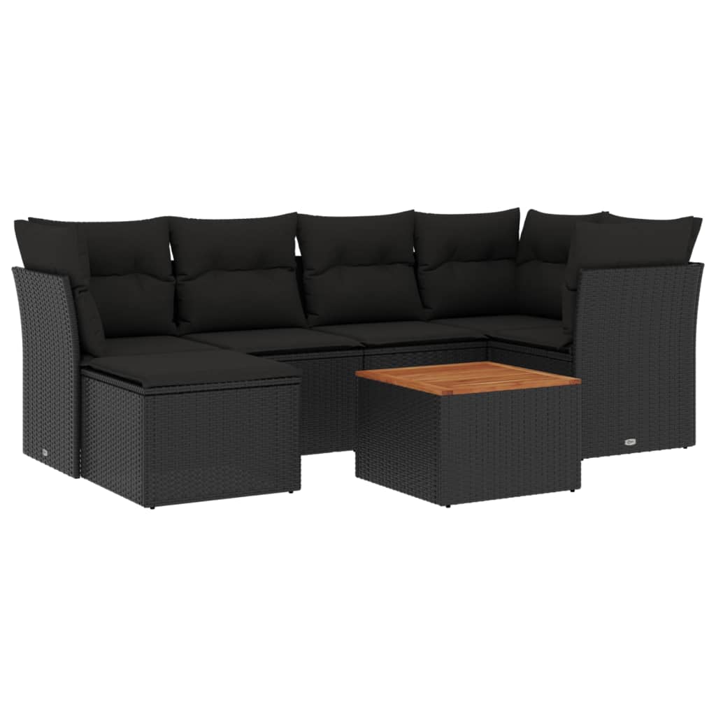 7-dijelni set vrtnih sofa od poliratana s jastucima crni
