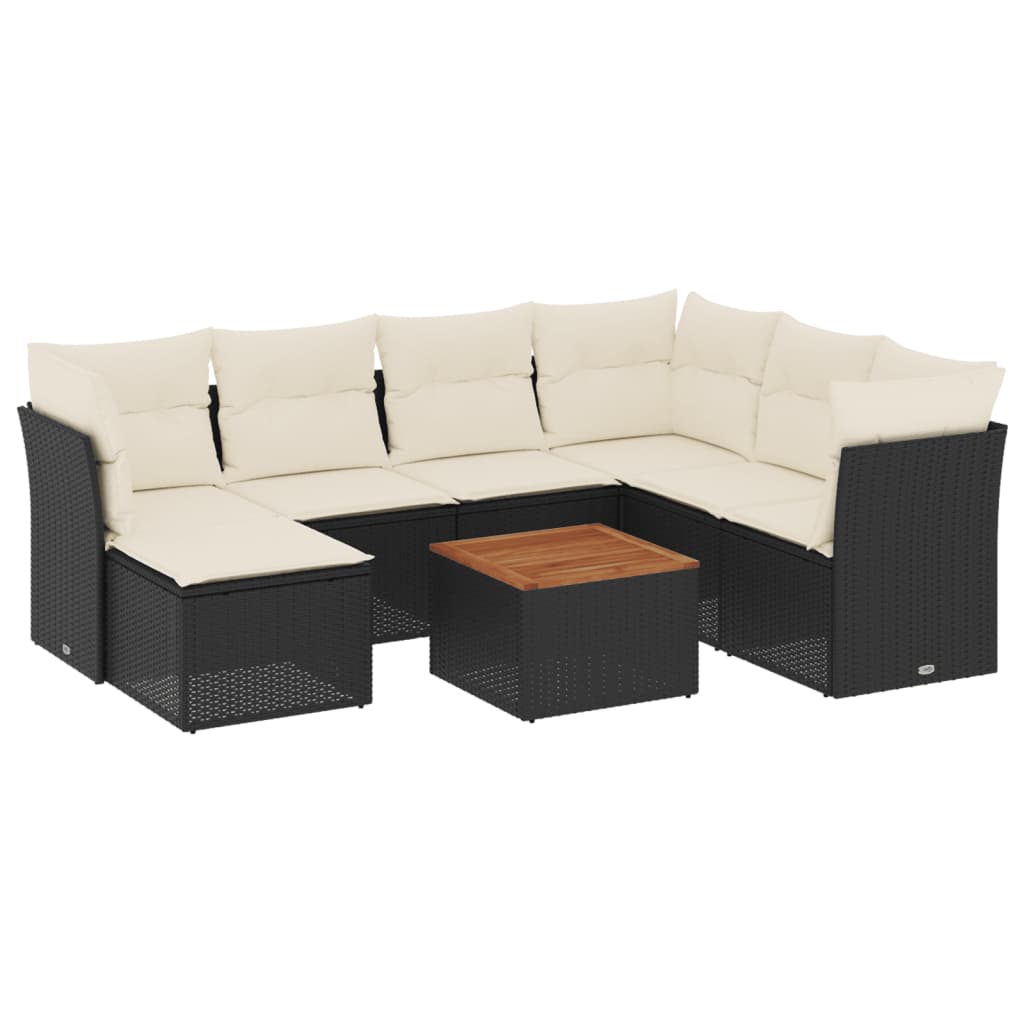 8-dijelni set vrtnih sofa od poliratana s jastucima crni