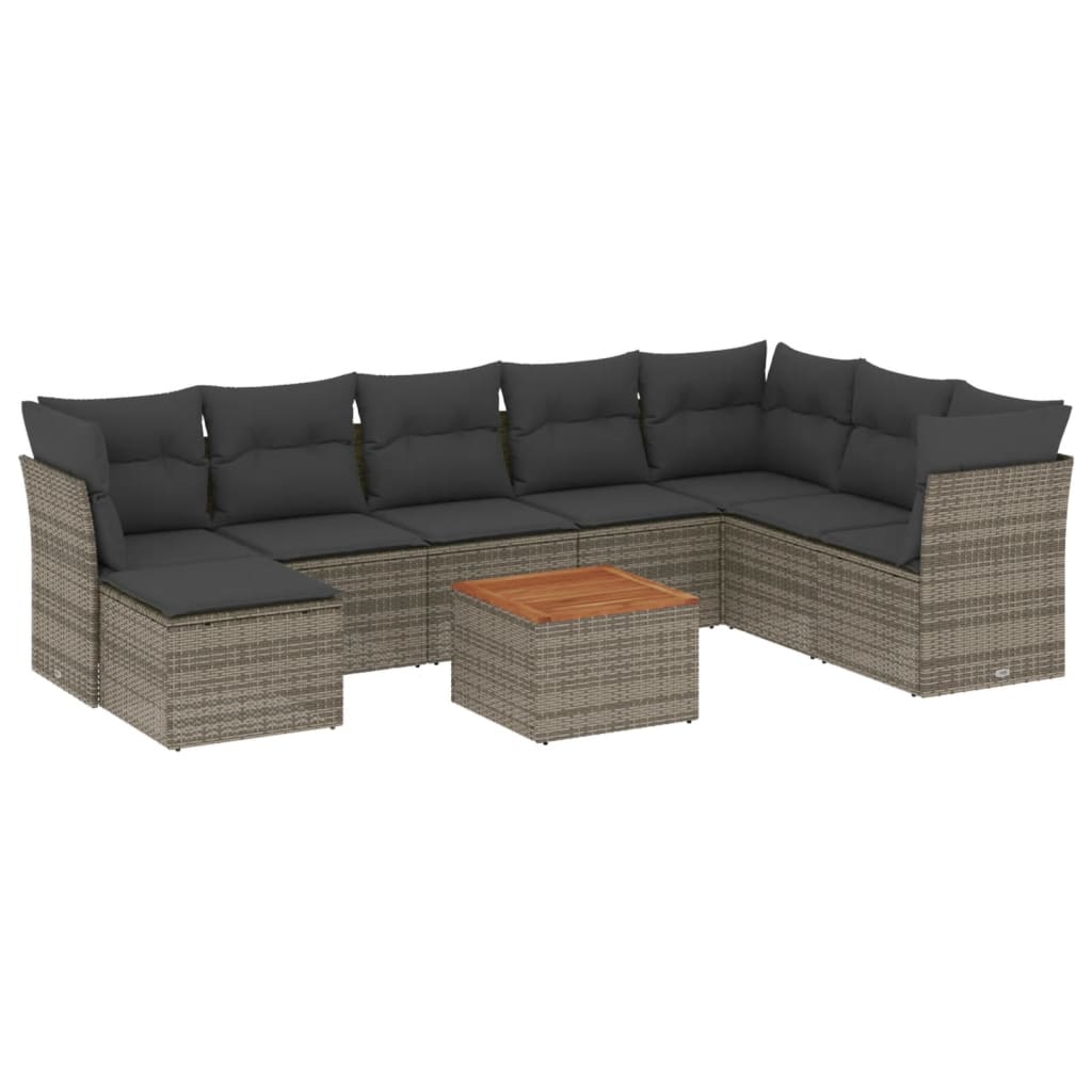 9-dijelni set vrtnih sofa od poliratana s jastucima sivi