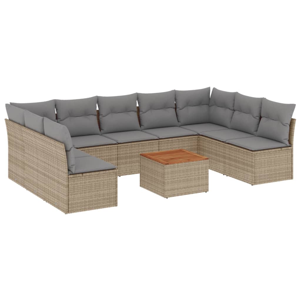 10-dijelni set vrtnih sofa s jastucima bež od poliratana