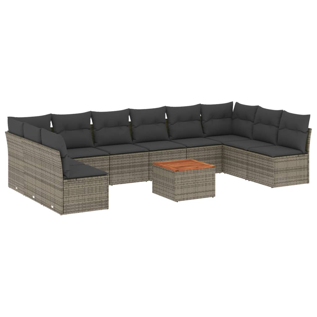 11-dijelni set vrtnih sofa od poliratana s jastucima sivi