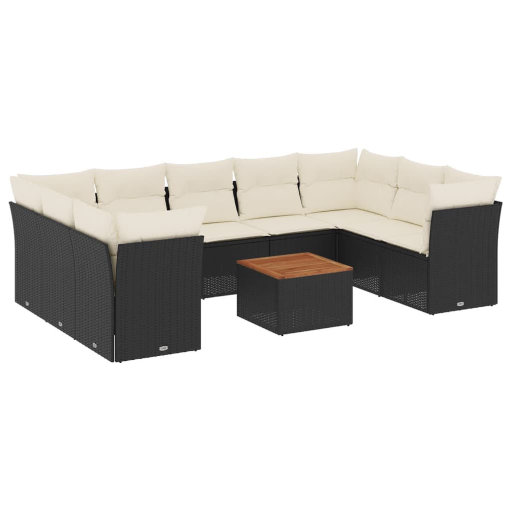 10-dijelni set vrtnih sofa s jastucima crni od poliratana