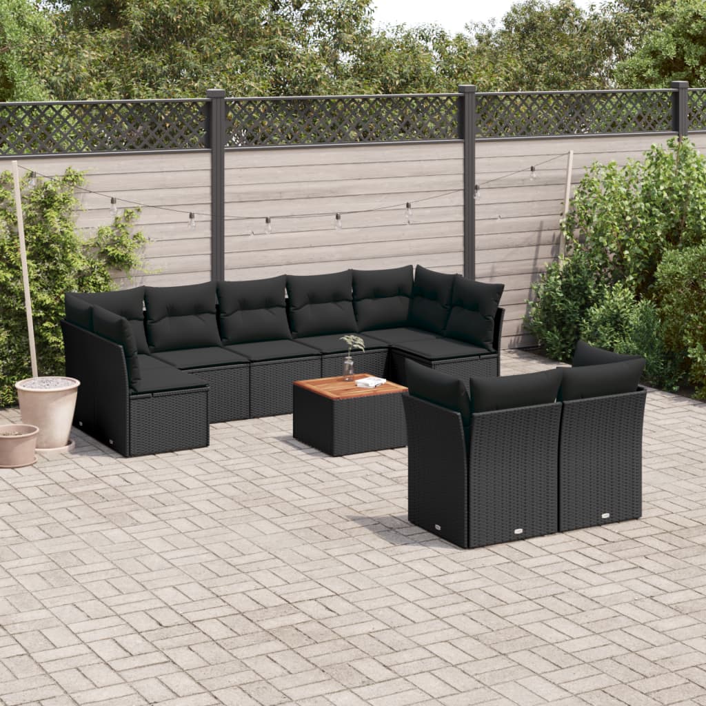 10-dijelni set vrtnih sofa s jastucima crni od poliratana