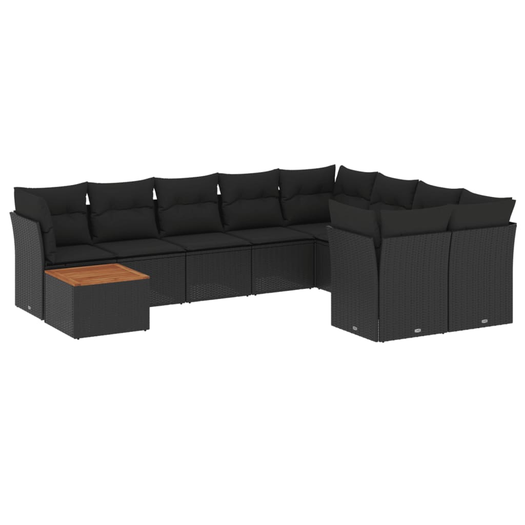 10-dijelni set vrtnih sofa s jastucima crni od poliratana